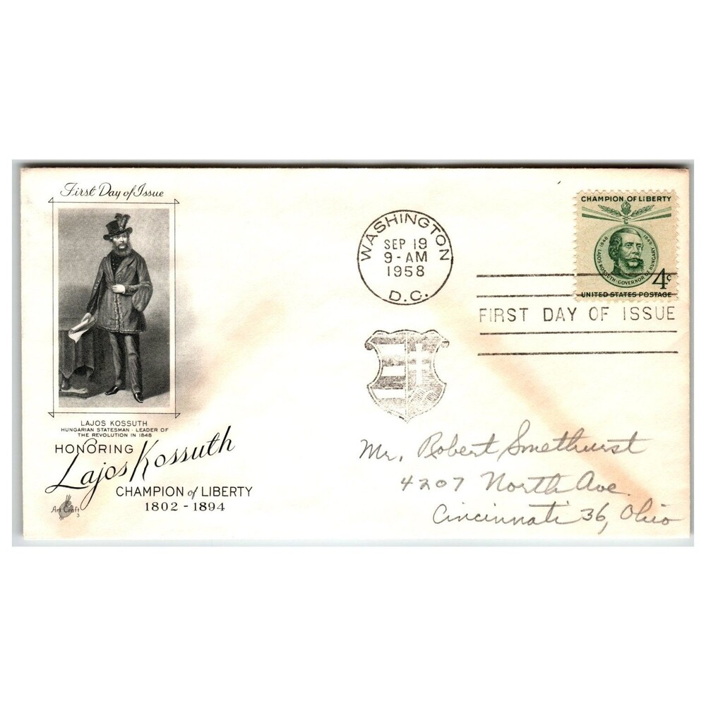 Scott #1129 1958 Lajos Kossuth FDC Artcraft First Day Cover